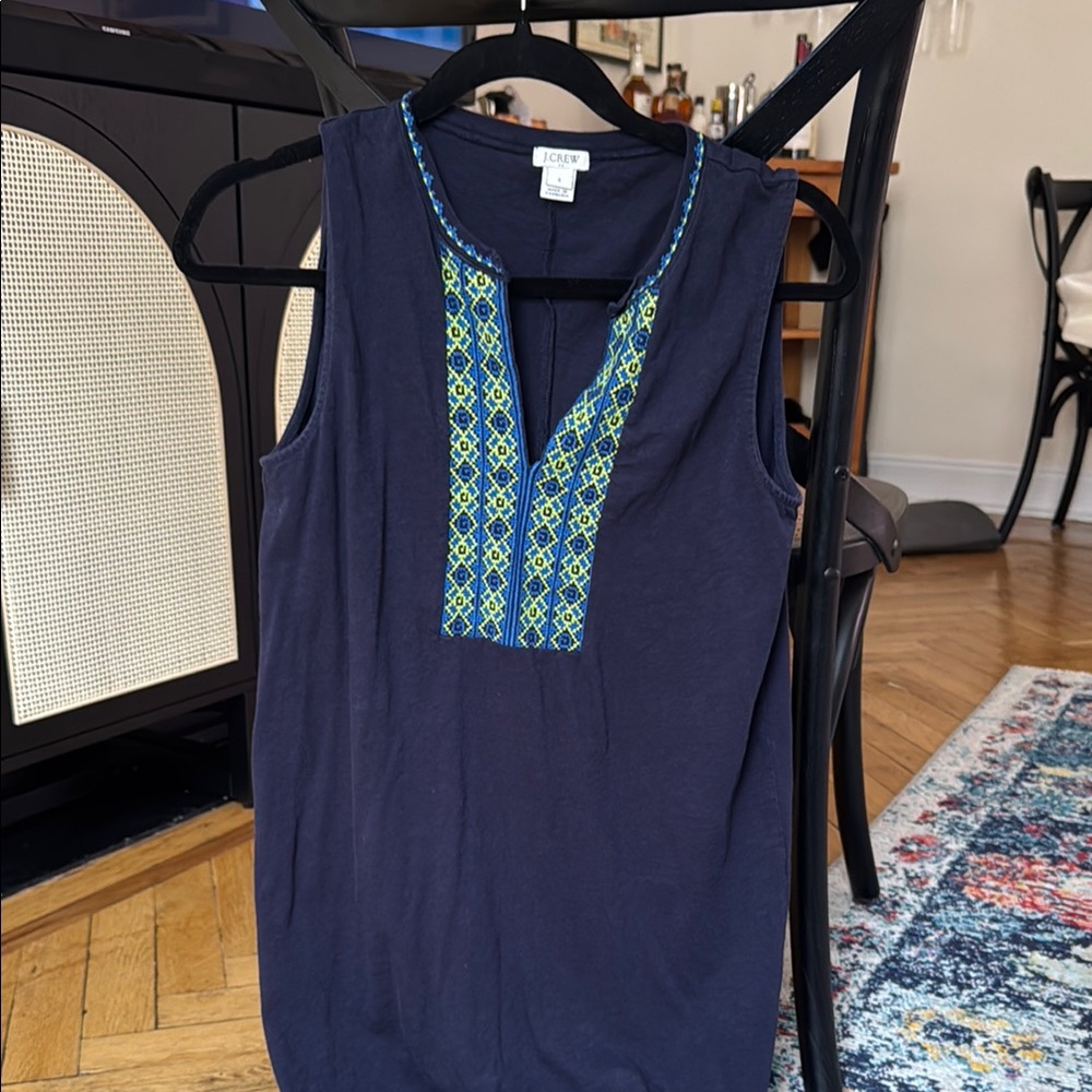 J Crew Navy Sleeveless Top with Embroidered Detail